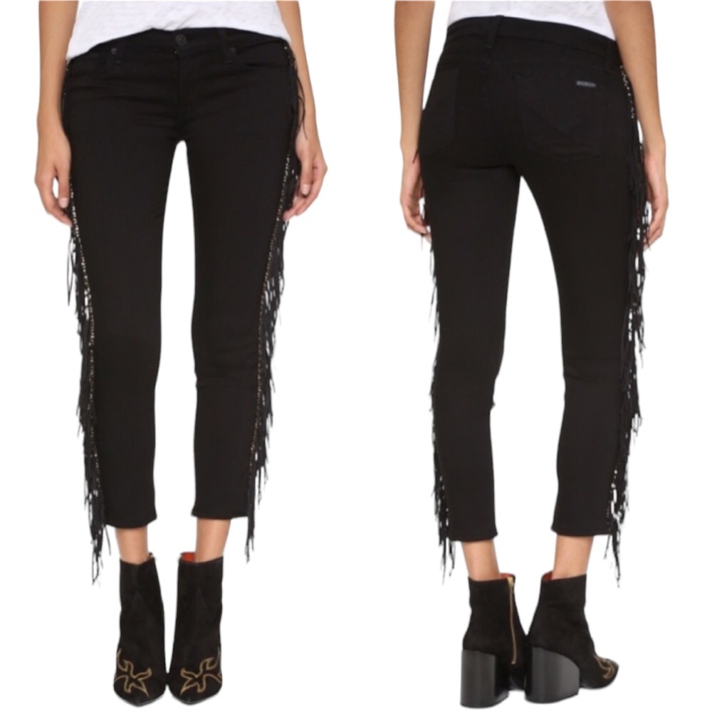 Hudson Luna‎ fringe skinny crop jeans 29 raven black pants GUC
